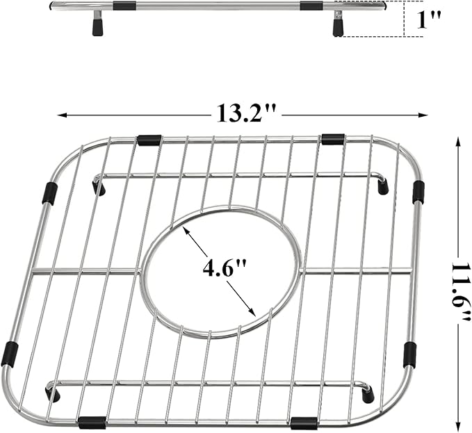 Bottom of Sink Protector Rack, Stainless Steel 13.2"x11.6" Sink Grid Dish Drying Rack Grate with Center Drain Hole 2 Packs-NeatNest