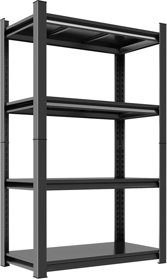 Industrial Metal Book Organizer 4 Tier Adjustable Shelf Unit - Black, Small Space Bookcase for Bedroom, Living Room, Kitchen, Balcony