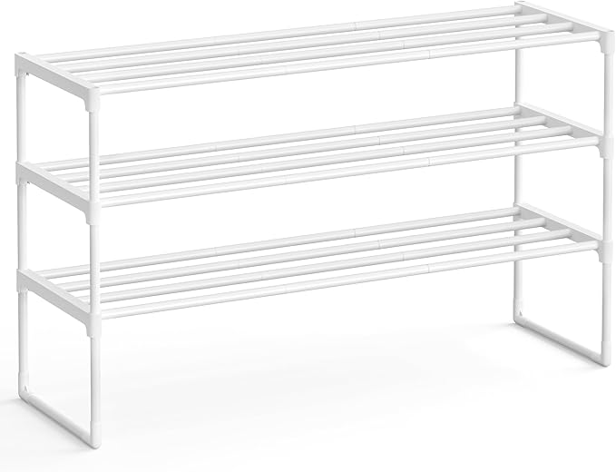 SONGMICS Shoe Rack, 3-Tier Shoe Organizer, Metal Storage Shelf, Upright or Upside Down, for 16-20 Pairs, Stackable, for Entryway, 11.8 x 36.2 x 21.7 Inches, Pearl White ULSA303W03-NeatNest