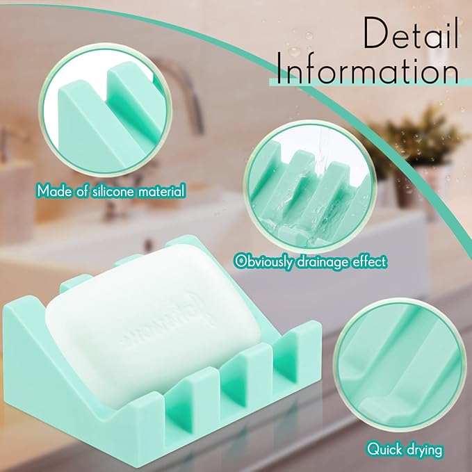 Cunhill 2 Pieces Silicone Soap Dish Self Draining Soap Dish Shower Waterfall Bar Soap Holder Tray with Drain Soap Saver for Kitchen Bathroom Accessories (Turquoise)-NeatNest