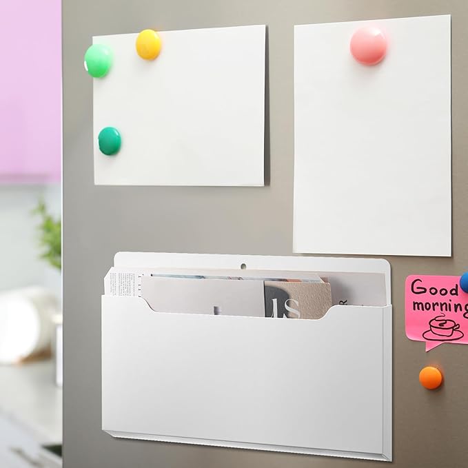 Fuutreo 6 Pcs Magnetic Wall File Organizer Magnetic Wall File Holder Refrigerator Magazine Holder for Mail Letters Paper(White,8.3 x 13.8 Inch,Horizontal)