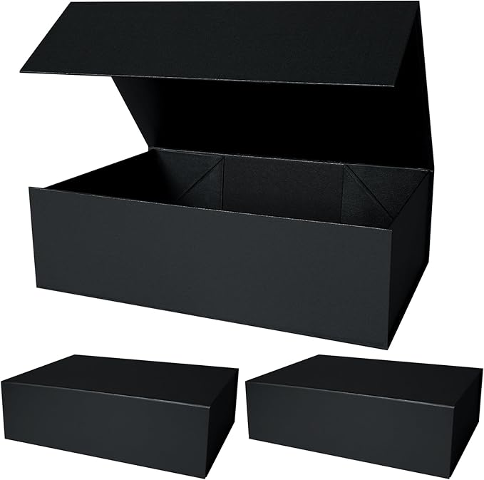 Aimyoo Galaxy Black Collapsible Gift Box with Magnetic Closure Lids 13.8x9x4.3 in, Bridesmaid Groomsmen Proposal Box, Large Rectangle Box for Present Graduation Storage 3 Pack-NeatNest