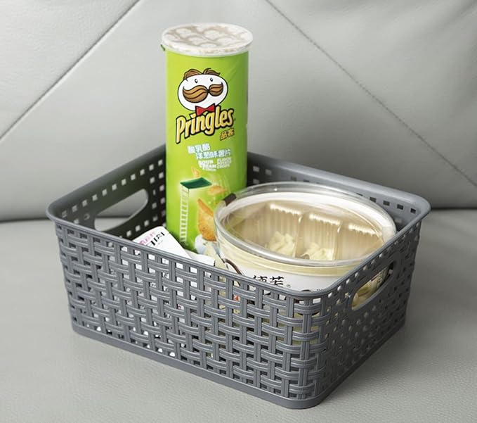 Grey Plastic Woven Storage Basket, 6-Pack Weave Gray Basket Organizer for Kitchen Office Bathroom-NeatNest