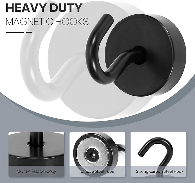 Neosmuk Magnetic Hooks, Cruise Ship Essentials, 40lb+ Heavy Duty Magnetic Hooks for Cruise Cabins, Refrigerator, Grill, Hanging, and Travel | Extra Strong Must-Haves Magnet Hook,Black,Pack of 20-NeatNest