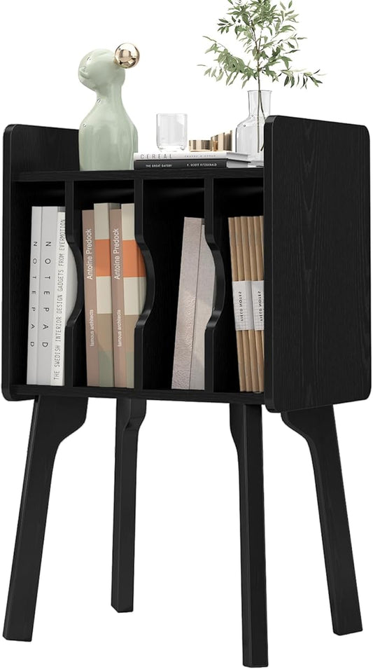 EOYUTLLY Mid Century Modern Nightstand End Table Side Table with Storage ，Wood Small Side Coffee Table for Living Room and Bedroom,Black (Without Socket, Black)