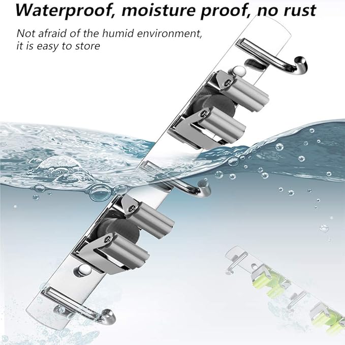 DGSL 2 PCS Broom Holder Wall Mount with 3 Racks 4 Hooks, Stainless Steel Wall Mounted Organizer Mop and Broom Storage Tool Rack for Home Kitchen Garden-NeatNest