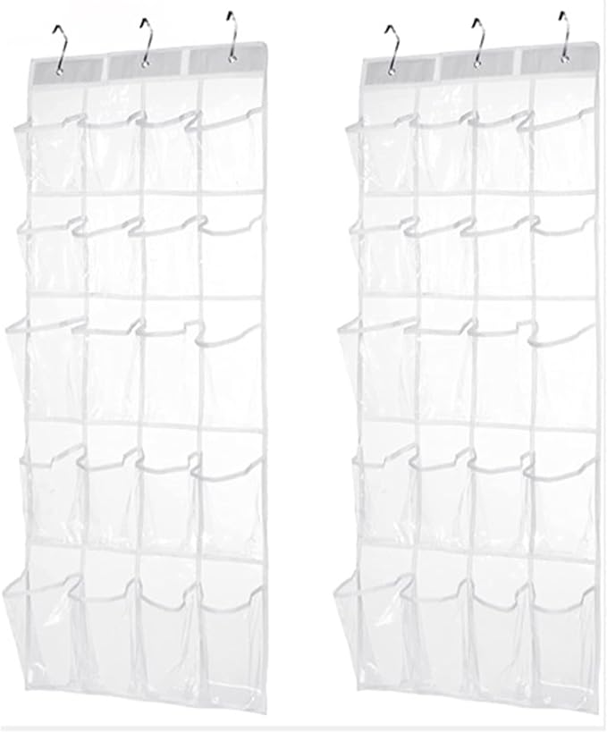 HomeRoots 2 Pack Minimalist Clear Over the Door Pantry Organizer, 20 Pockets-NeatNest