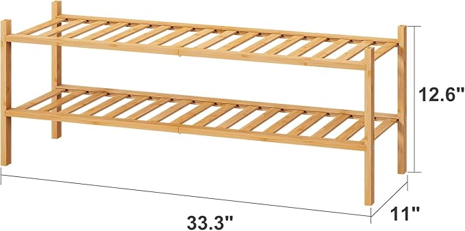 2-Tier Long Shoe Rack for Entryway, Black Bamboo Wood Shoe Rack for Closet & Hallway, Long 33IN | Beautiful | Functional | Sturdy | Durable-NeatNest