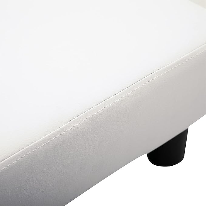 HOMCOM Ottoman Foot Rest, Small Foot Stool with Faux Leather Upholstery, Rectangular Ottoman Footrest with Padded Foam Seat and Plastic Legs, Bright White