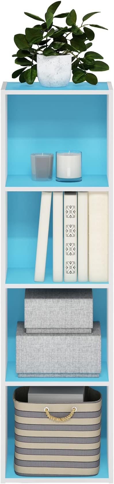 Furinno Luder Bookcase / Book / Storage, 4-Tier Cube, Light Blue/White-NeatNest