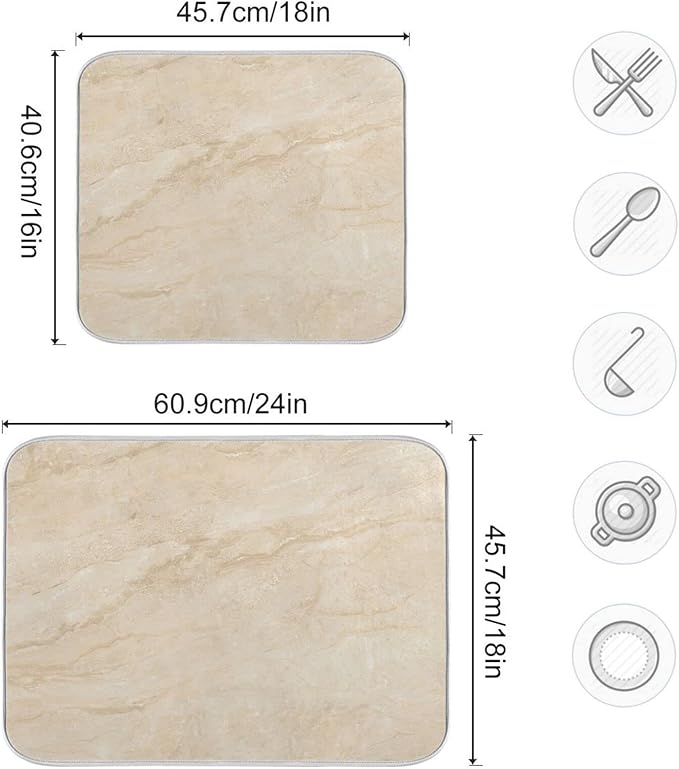 Dish Drying Mats Drying Matt for Kitchen Counter Sink Dishes Natural White Marble Texture Microfiber Dish Drying Pad 16 x 18 Inches