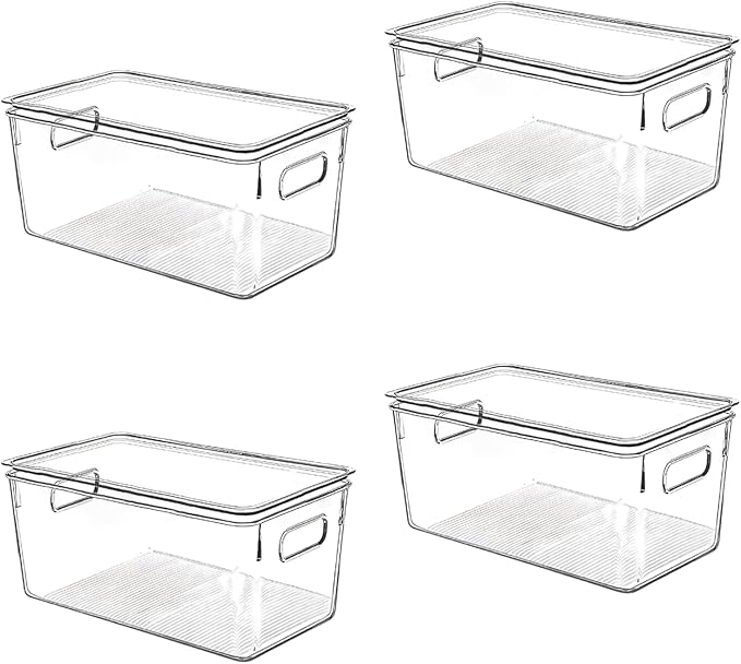 Clear Plastic Storage Bins with Lids, Perfect for Kitchen Organization or Pantry Organization and Storage, Stackable Fridge Organizer Bins, Storage Containers for Organizing, Cabinet Organizers-NeatNest