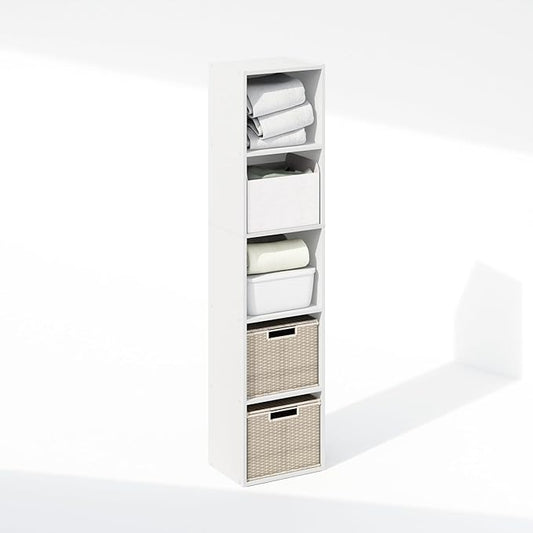 Furinno Reed 5-Tier Open Shelf Multipurpose Closet Storage, Storage Organizer, White-NeatNest