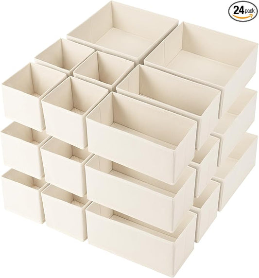 Criusia Drawer Organizer Clothes, 24 Pack Underwear Drawer Organizers, Foldable Closet Organizers and Storage Dresser Drawer Dividers Clothing Organizer for Clothes, Socks, Scarves, Bra, Ties (Beige)-NeatNest