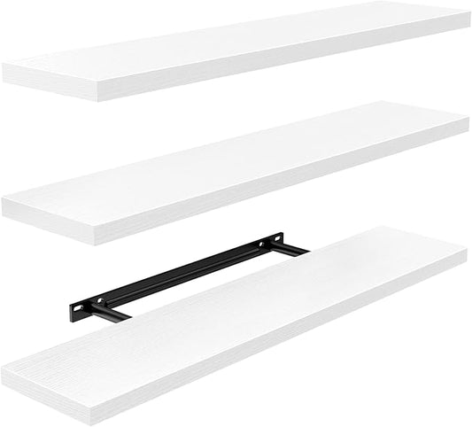 AMADA HOMEFURNISHING 23.6" L Floating Shelves, Wall Shelves Set of 3 for Bathroom/Living Room/Bedroom/Kitchen, White Floating Shelves for Wall Decor with Invisible Brackets - AMFS44W-NeatNest