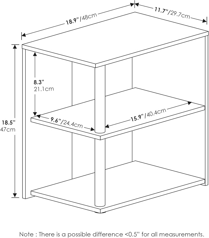 Furinno Romain 2-Tier End Table, French Oak/Black-NeatNest