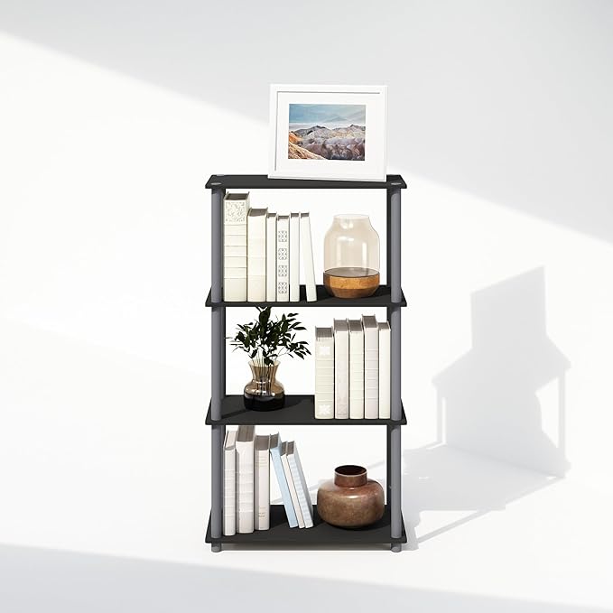 Furinno Turn-N-Tube 4-Tier Multipurpose Bookshelf, Bookcase, Black/Grey-NeatNest