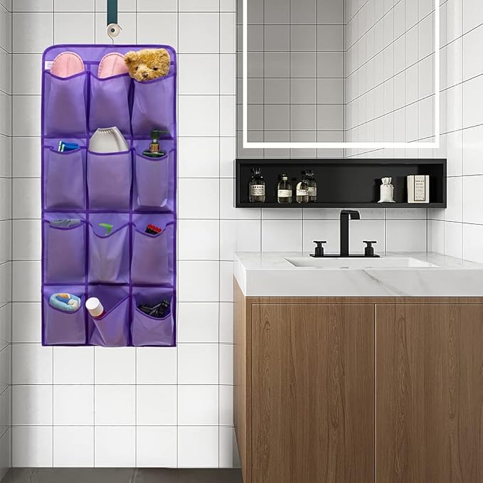 Dual Sided Hanging Shoe Organizer for Closet with 24 Large Pockets Hanging Shoe Rack Holder with Rotating Hanger (PURPLE)-NeatNest