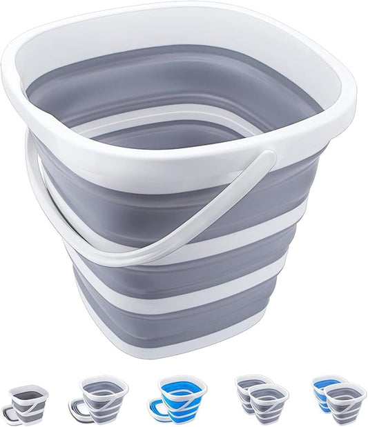 Collapsible Bucket 10L 2.6 Gallon Cleaning Bucket Mop Bucket Folding Foldable Portable Small Plastic Water Supplies for Outdoor Garden Camping Fishing Car Wash Space Saving Grey Square-NeatNest