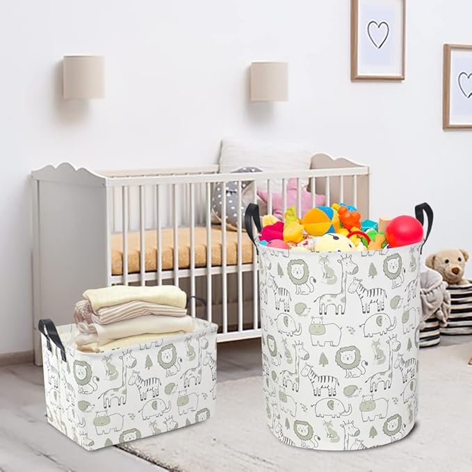 CLOCOR Rectangular Large Storage Basket,Collapsible Cute Pattern Storage Bin,Waterproof Storage Box with Handles,Gift Basket Empty,Room Decor(Green Animals)-NeatNest
