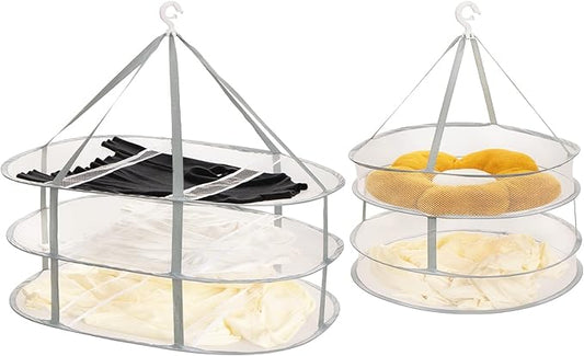 AUTODECO 2 Pack 2-Tier & 3-Tier Folding Mesh Clothes Hanging Dryer, Sweater Drying Rack, Large Laundry Drying Rack, Lay fold Flat Dry Hanger, Mesh Clothes Hanging Dryer - M(2Tier)+XL(3Tier)