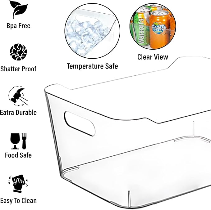 Clear Plastic Storage Bins with Labels and Marker, Perfect for Kitchen Organization or Pantry Organization and Storage, Medium Fridge Organizer and Cabinet Organizers Storage Bins-NeatNest