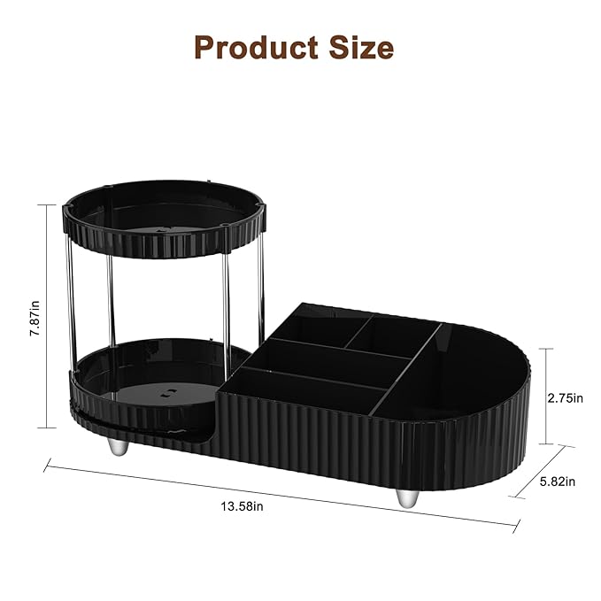 Makeup Organizer Countertop for Vanity with 360 Rotating Perfume Trays, 7-Compartment Skincare Organizers and Make Up Desk Storage, Cosmetic Organizer with Brush Holder for Bedroom Bathroom Counter-NeatNest