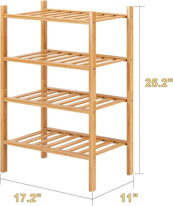Small Shoe Rack, 4-Tier Bamboo Stackable Shoe Shelf Storage Organizer, Shoe Stand for Closet, Entryway and Hallway-NeatNest