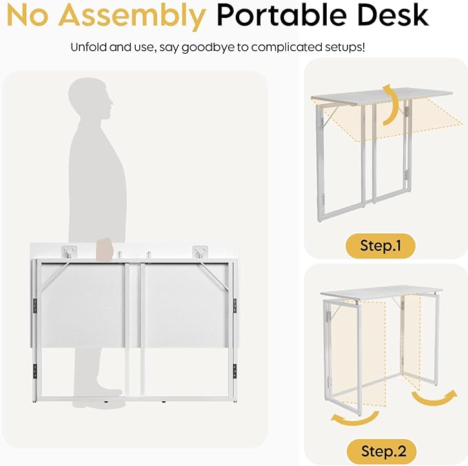 Folding Desk 40 Inch - Small Foldable Desk for Small Space Minimalist, Space Saving Collapsible Compact Desk Portable Table for Craft, Writing, Study and Work (No Assembly Required)-NeatNest