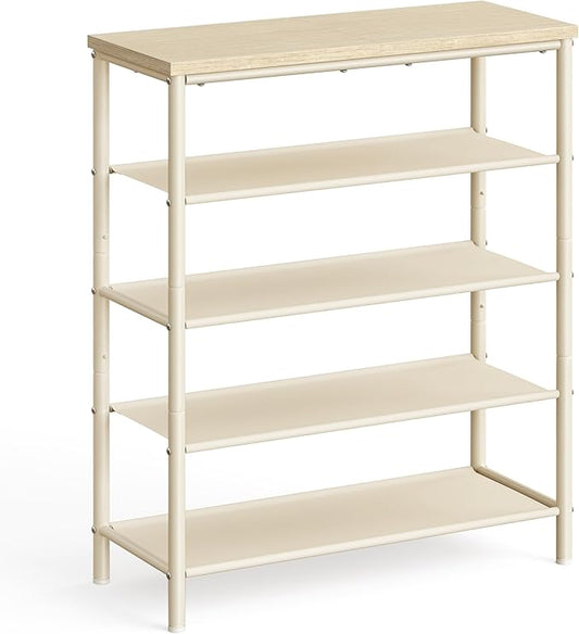 VASAGLE Shoe Rack, 5-Tier Shoe Storage Organizer for Entryway and Closet, Holds 12-16 Pairs of Shoes, 4 Fabric Shelves, Steel Frame, Modern, Natural Beige and Pearl White ULBS036K01-NeatNest