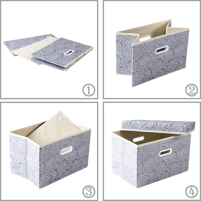 PRANDOM Foldable Storage Bins with Lids [5-Pack] Fabric Decorative Storage Box Cubes Organizer Containers Baskets with Cover Handles Divider for Bedroom Closet Living Room Grey 14.9x9.8x9.8 Inch-NeatNest