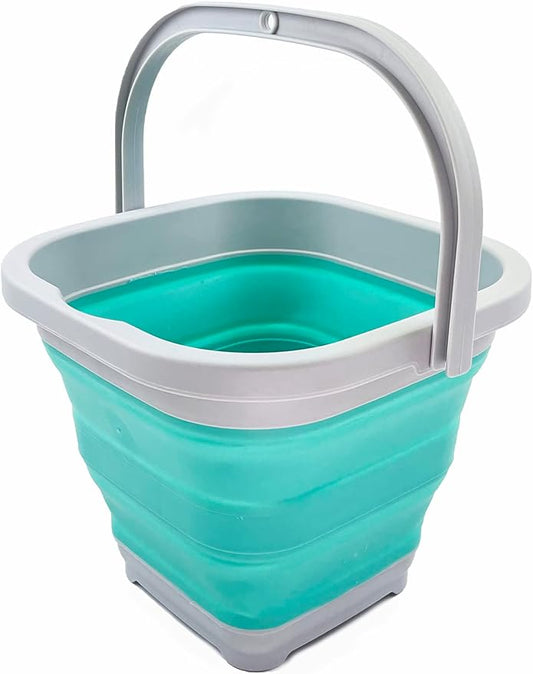 SAMMART Collapsible Rectangular Cleaning Bucket 5L (1.3 Gallon)- Foldable Camping Beach Sand Water Pot Pail- Portable Space Saving Tub for Household, Outdoor Car Washing (Grey/Pine)-NeatNest
