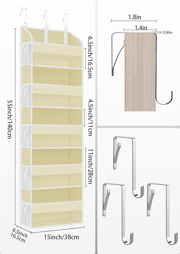 1 Pack Over The Door Storage Organizer with 5 Pockets 10 Mesh Pockets, 44 lbs Weight Capacity Door Hanging Organizers and Storage for Bedroom,Bathroom,Nursery,Kidroom,Babyroom-NeatNest