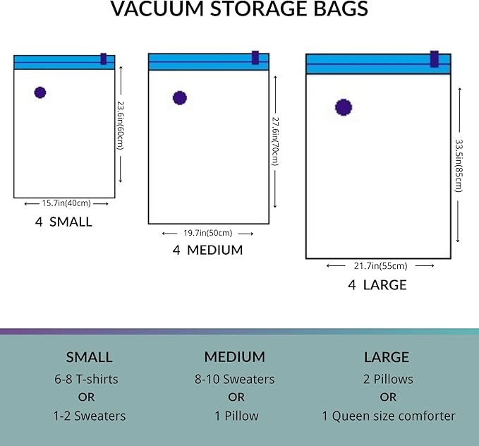 12 Pack Vacuum Storage Bags with Electric Pump, Compression Space Saver for Comforters, Bedding, Blanket Storage, Vacuum Seal Bags for Clothing, Luggage and Closet Organizer,-NeatNest