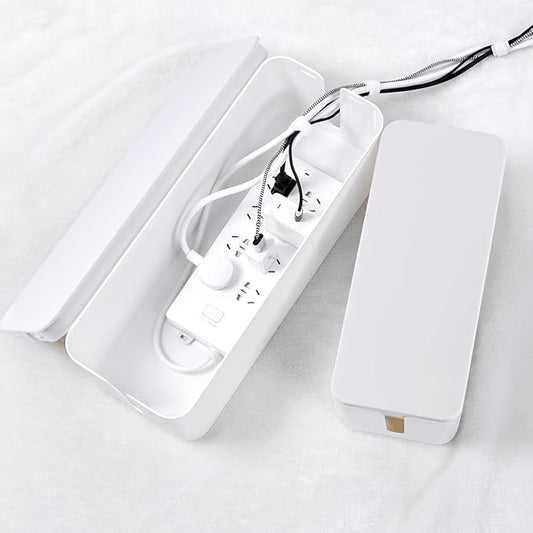 Cable Management Box, 2 Pack Large & Medium Cable Organizer Box with 17 PCS Cable Management Set, Cord Organizer Box to Hide Surge Protector on Desk or Floor (White)-NeatNest