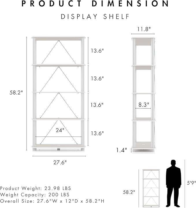 HOMES: Inside + Out Apexa Modern 5-Tier Wide Shelving Units, Collectibles Display Shelves, Easy Assembly Standing Shelf, Home Storage Organizer for Living Room, Bedroom, Office, Taupe Grey