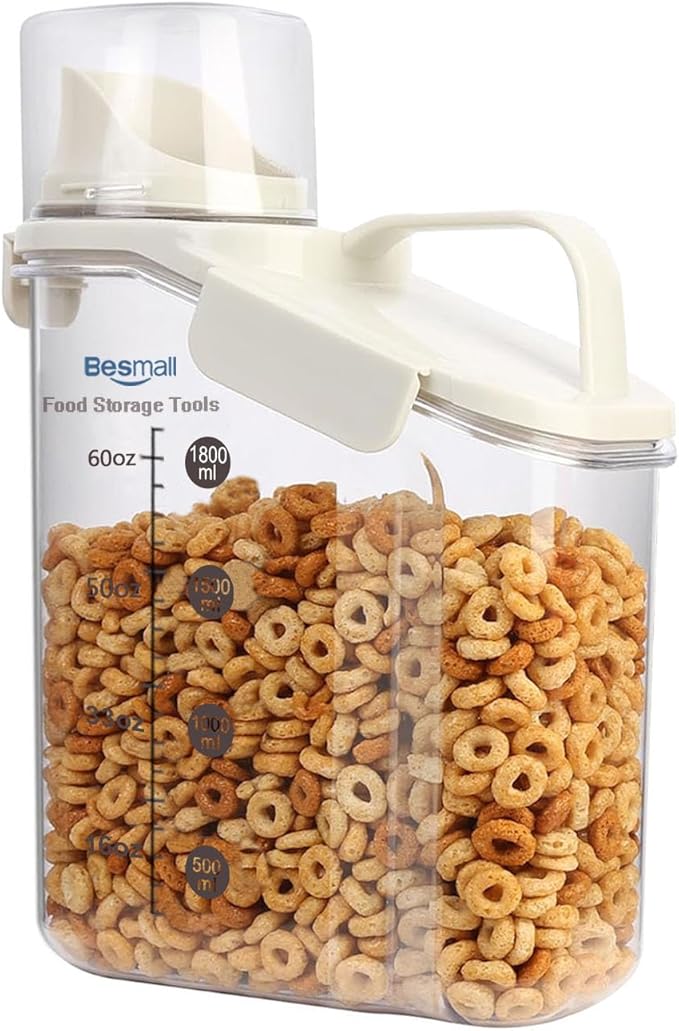 Cereal Containers Storage,2L Airtight Large Dry Food Storage Containers with Pouring Spout, Measuring Cup for Flour and Grain,BPA Free Plastic Dispenser ((1pcs) White-67oz)-NeatNest