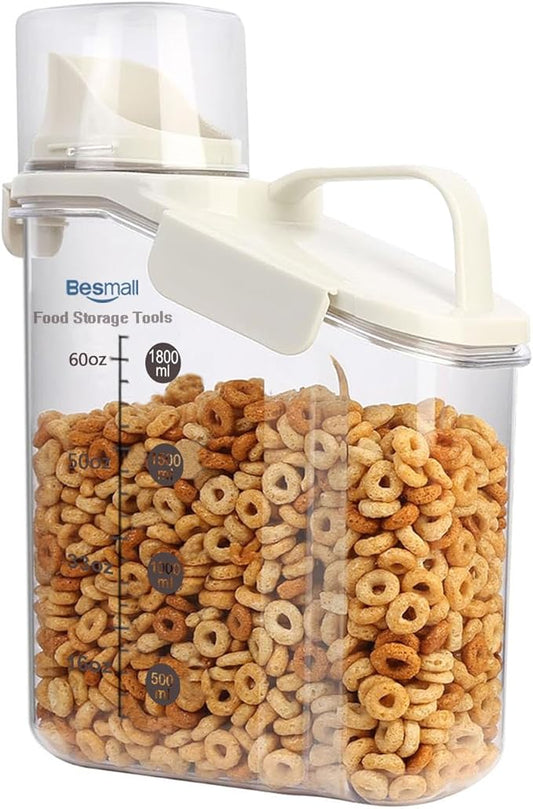 Cereal Containers Storage,2L Airtight Large Dry Food Storage Containers with Pouring Spout, Measuring Cup for Flour and Grain,BPA Free Plastic Dispenser ((1pcs) White-67oz)-NeatNest