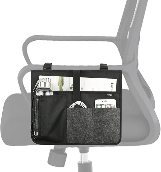 Cosmos Armrest Chair Side Organizer Bedside Caddy Organizer Bed Buk Storage Bag Armchair Wheelchair Hanging Side Pocket Bag for Ipad, Tablet, Cellphone, Remote Control, Magazines, Books & Water Bottle-NeatNest