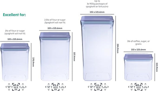 BopTop (4pc Set) Airtight Food Storage Container – Mechanical Silicone Seal Canister - BPA-Free Stackable - 1.3Qt/2.1Qt/2.8Qt/3.5Qt-NeatNest