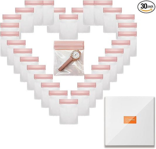 30 PCS Clear Plastic EVA Anti Tarnish Jewelry Storage Bags, Zip Ziplock Jewelry Pouches for Selling & Gift, Little Mini Travel Organizer for Ring Earing Chain Bracelet (L)-NeatNest