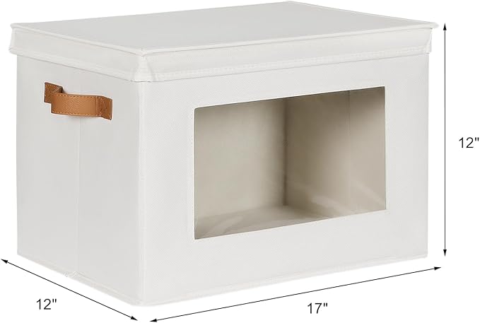 Univivi Storage Boxes with Lids Fabric Foldable Storage Bin for Clothes, [3-Pack] Closet Organizer Containers boxes with Handles for Home, Bedroom, Closet Storage (Beige,17” x 12” x 12")-NeatNest