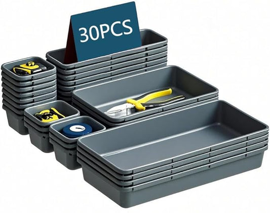 Gonice 30 PCS Black Interlocking Desk Organizer, Plastic Drawer Organizer Tray, Drawer Separator Tray for Office,Bathroom,Kitchen-NeatNest