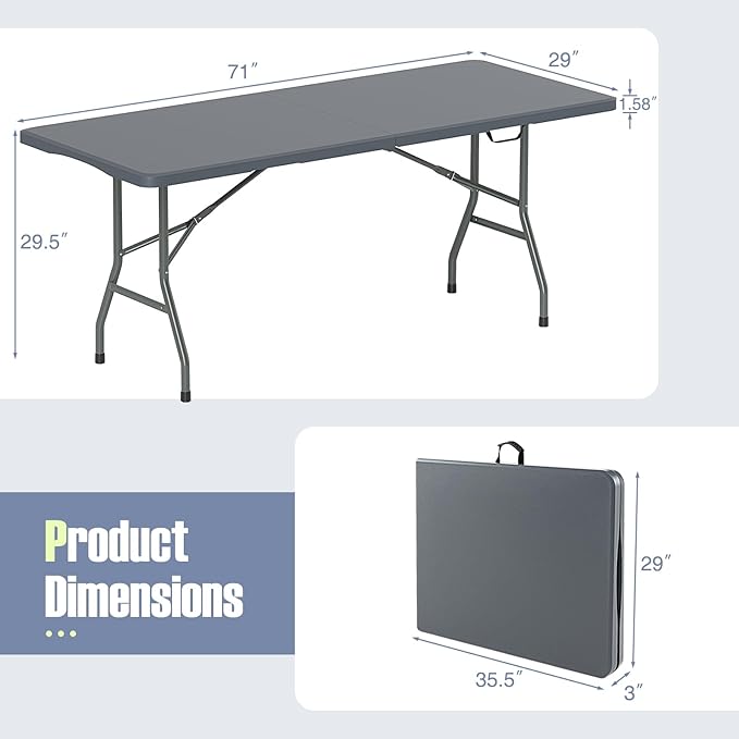 Goplus 6ft Plastic Folding Table, 350 LBS Outdoor Heavy Duty Folding Tables with HDPE Tabletop, Handle, Lock, Foldable Rectangle Portable Utility Card Table for Picnic, Party, Camping, Dining-NeatNest