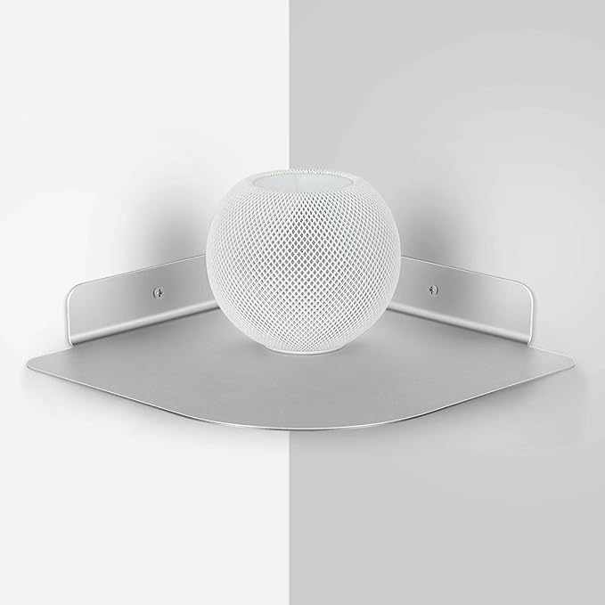 8" Floating Corner Shelf, Metal Corner Shelf Wall Mount for Wall Storage, for Smart Home, Speakers, Internet Router, Security Camera - for Bathroom, Kitchen, Bedroom, and Living Room (Silver)-NeatNest