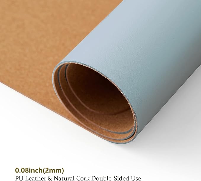 Cork Desk Mat - Dual-Sided Desk Pad for Office and Home - Desk Organization and Accessories - Ideal for Large Mouse Pad and Desk Mats on Top of Desks(Light Blue,27.6"x 13.8")-NeatNest