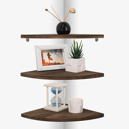 Joiishom Shelves 3, Rustic Wood Corner Wall Mount, 10x10x0.7 inches, 42 pounds Capacity-NeatNest