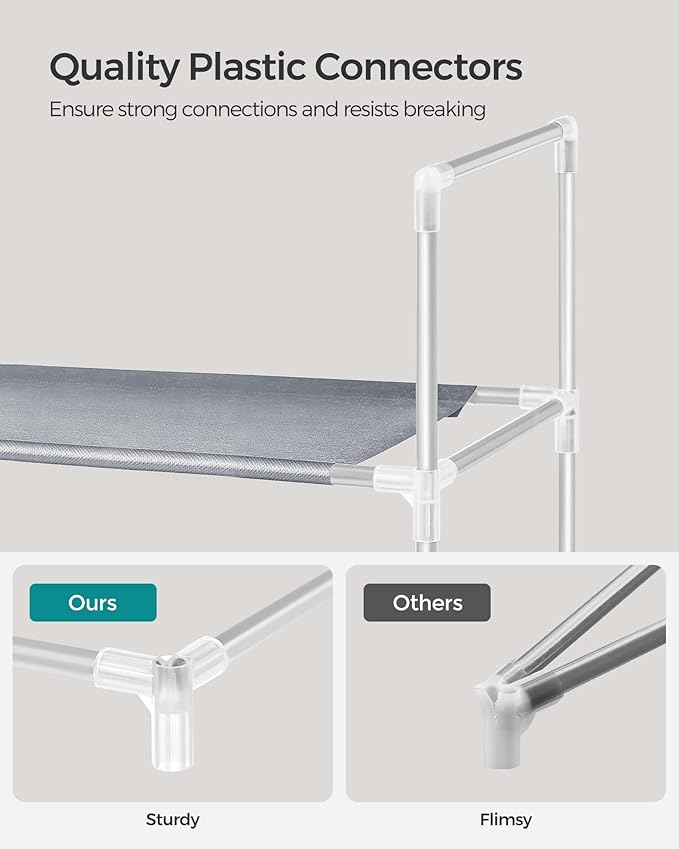 SONGMICS 10-Tier Shoe Rack, Shoe Storage for Hallway Closet, Slim and Space-Saving, Metal Frame, Non-Woven Fabric Shelves, Grey ULSR10G-NeatNest