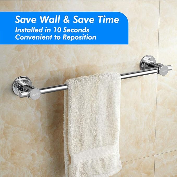 BOPai 24 inch Vacuum Suction Cup Towel Bar, Removeable Shower Mat Rod Shower Door Adhesive Towel Bar Suction Towel Rack, Premium Chrome-NeatNest