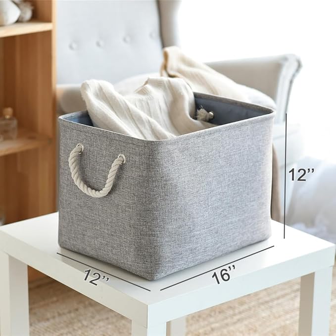 TheWarmHome Storage Basket for Organizing - 16x12x12 inch 3 Pack Fabric Storage Cubes, Cube Storage Bin for Shelves Closet Organizer Cloth Gift Toy (Grey)-NeatNest